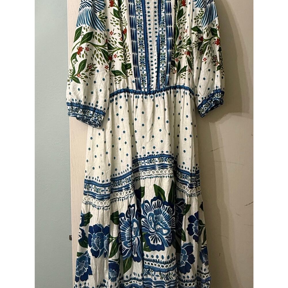 Farm Rio Blue and White Floral Linen Blend Maxi - Picture 10 of 10
